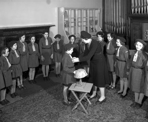 Presentation to a Member of the Brownie Pack at the Royal Victoria School for the Blind, Newcastle upon Tyne, UK, January 1962